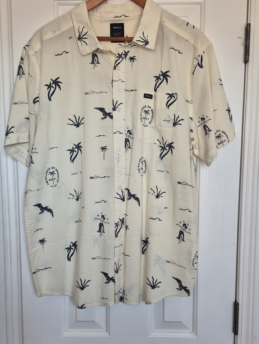 RVCA Men’s Cream Short-Sleeve Button-Up Shirt - Palm Print